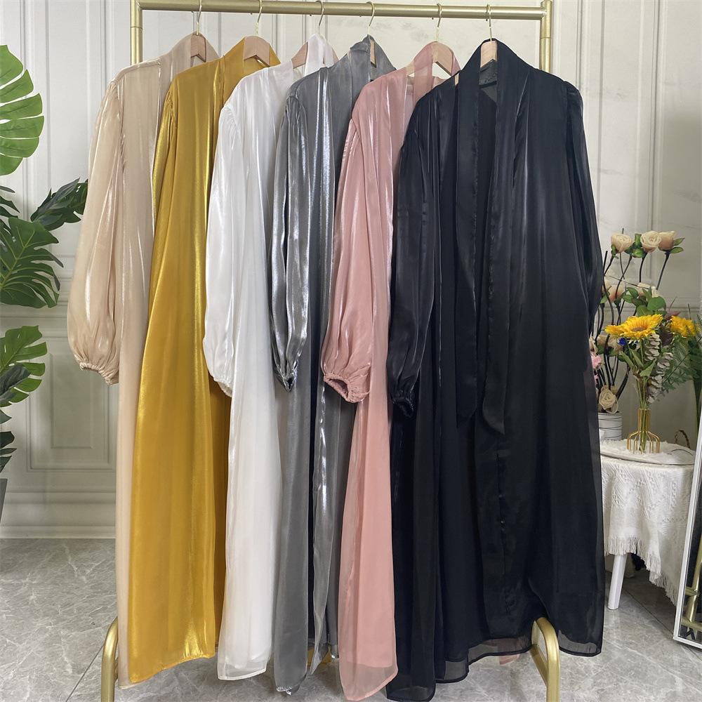 Shiny Silk Balloon Sleeves Lined Cardigan