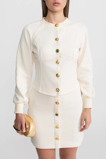 tabitha Embellished Button Co-ord Set – Ivoire