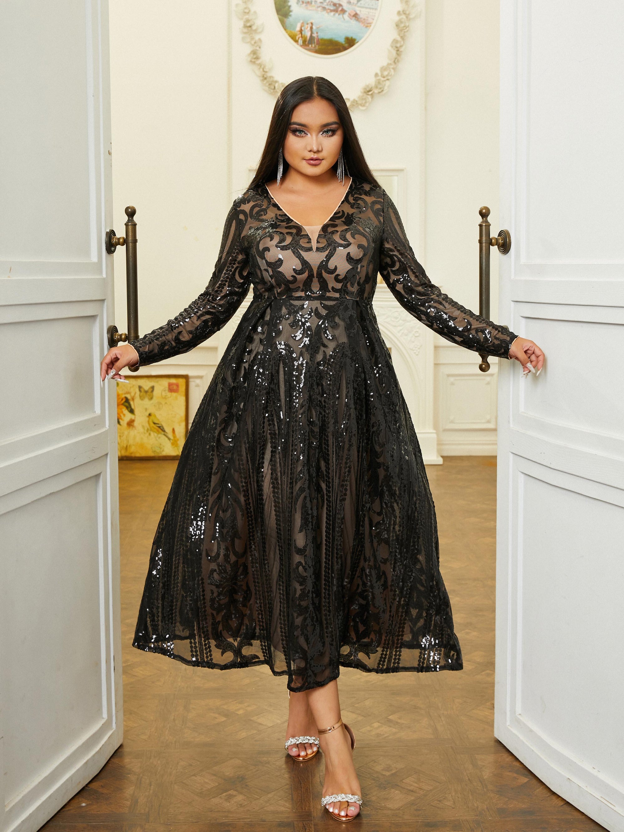 A-Line Tulle Black Midi Dress