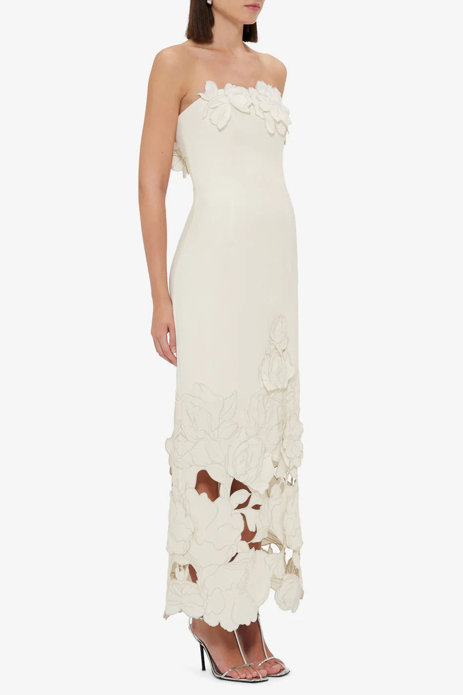 louise Appliqué Bustier Maxi Dress in white