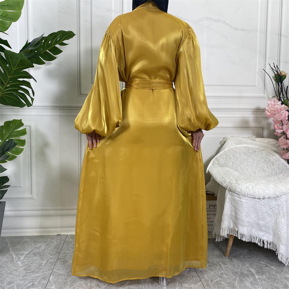 Shiny Silk Balloon Sleeves Lined Cardigan