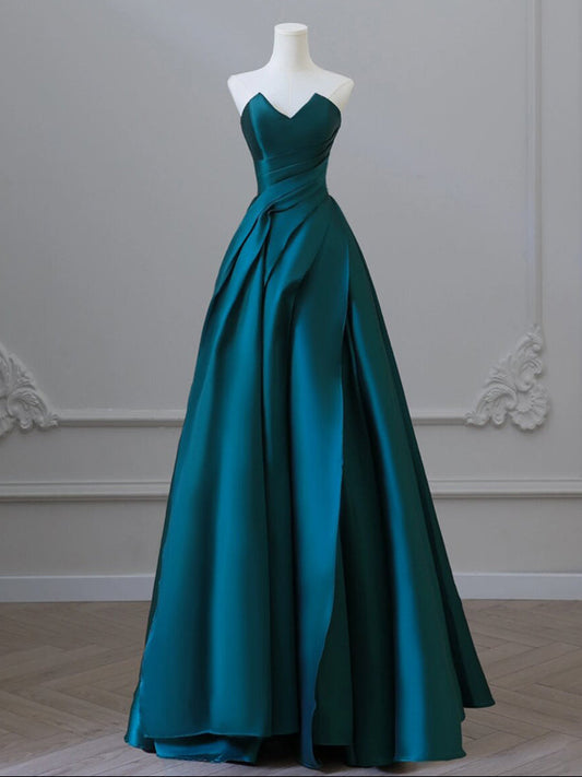 A-Line Satin Green Prom Dress