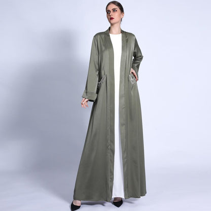 Solid Color Wide Cuff Cardigan Lace-up Dress