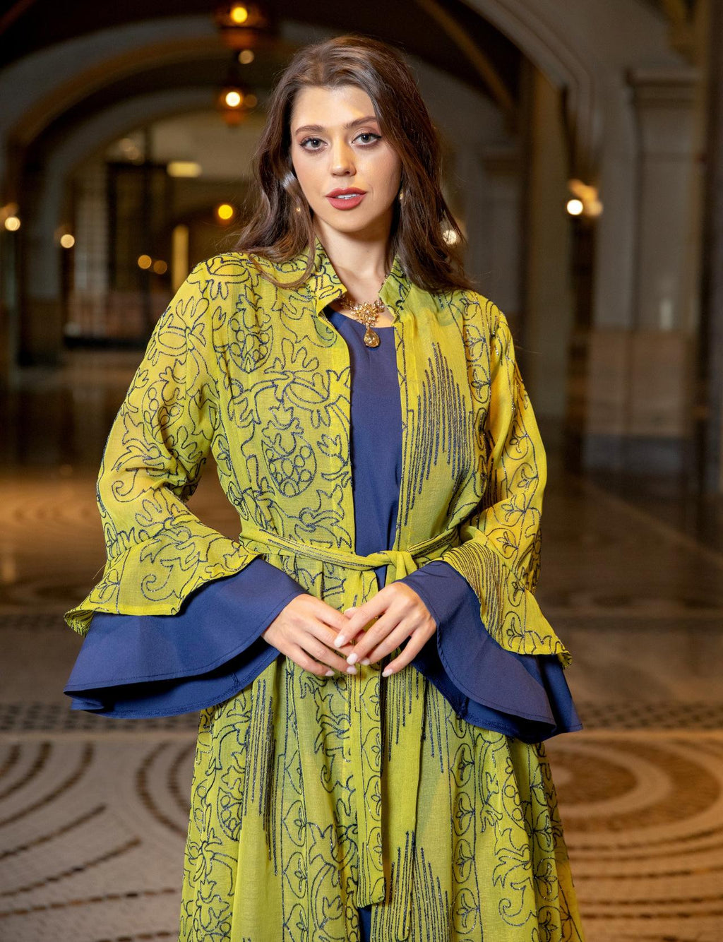 2 Pcs Suit Middle East Evening Dress Cross-border Muslim Lady Lotus Leaf Sleeve New Dress Abaya Robe