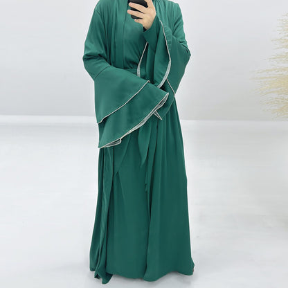 3pcs Set Satin Cardigan+Inner Dress+Special Belt