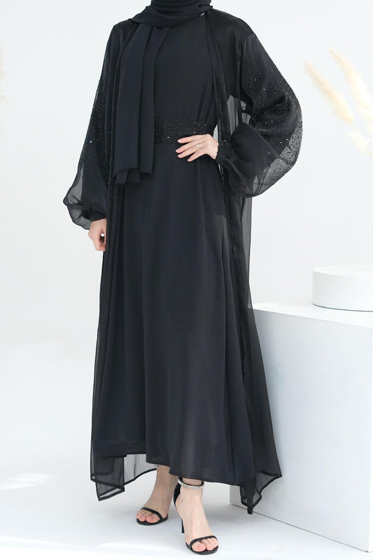 3 Pcs Set Cardigan+Inner Dress+Hijab