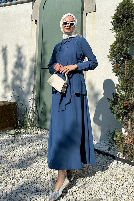 長袖レースアップシャツとドレスの2点セット