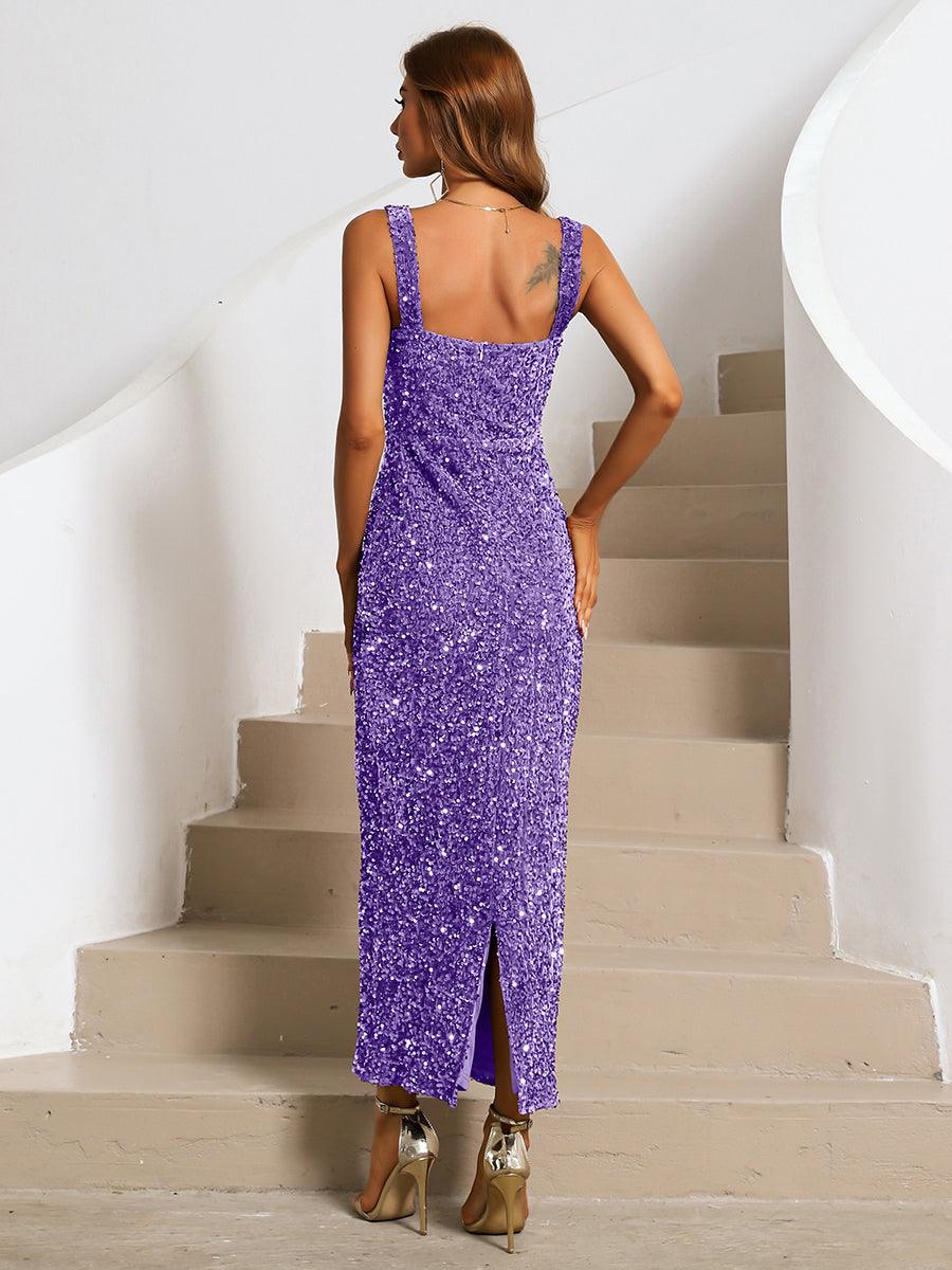 Square Neck Sequin Cocktail Dress