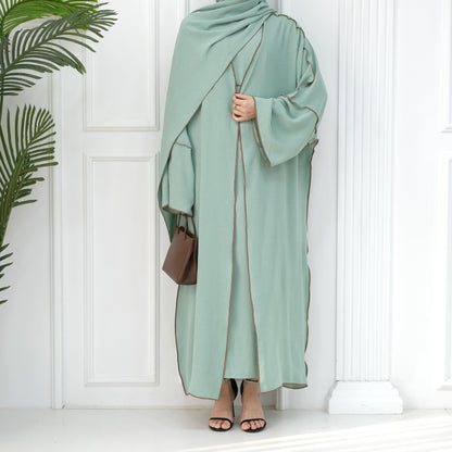 3pcs Set Cardigan+without Sleeves Inner Dress+Hijab