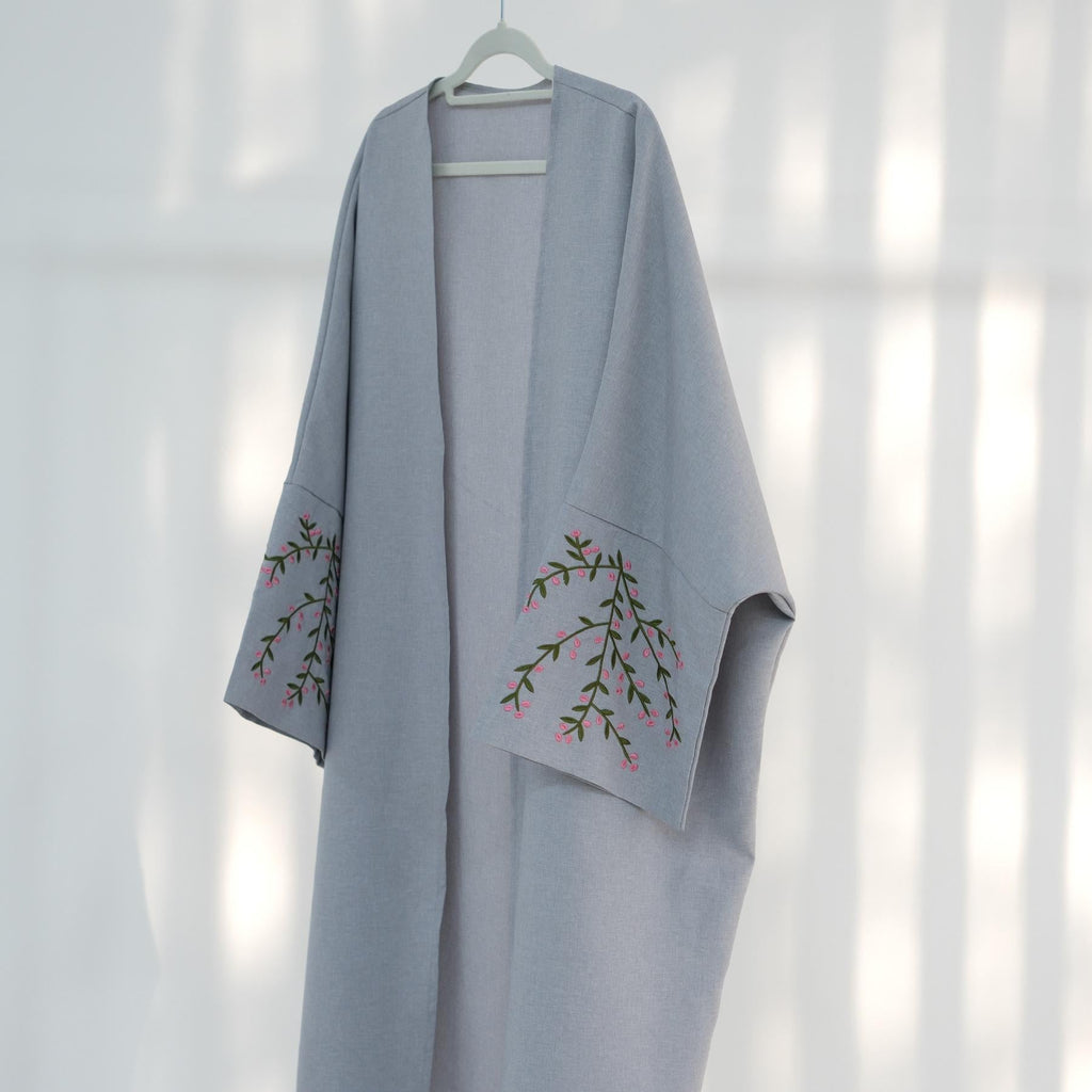 Flower Embroidery Elegant Cardigan Robe