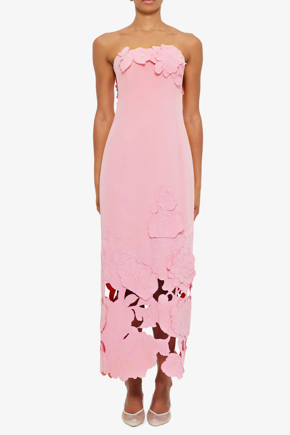 louise Appliqué Bustier Maxi Dress in pink