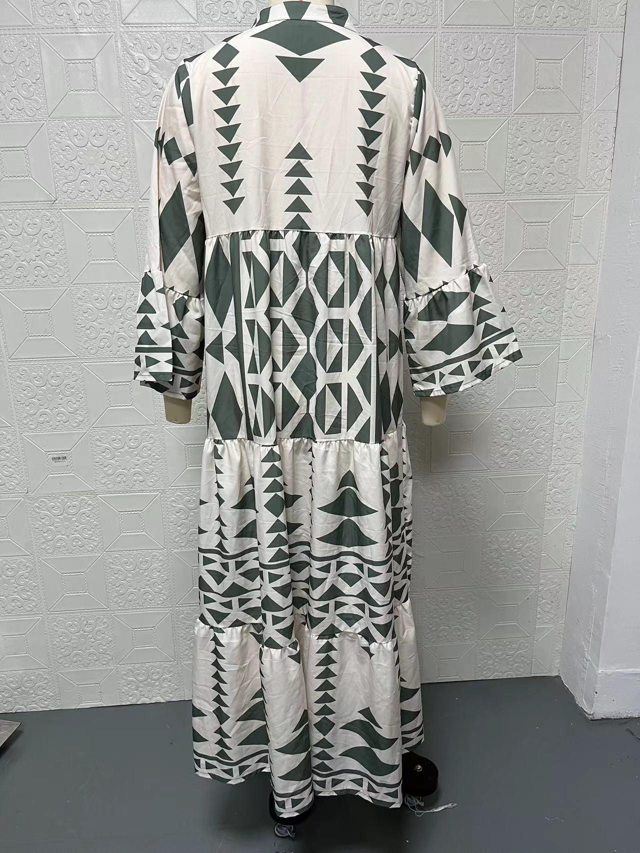 Ladies Elegant Printed Shirt Skirt Bohemian Dress