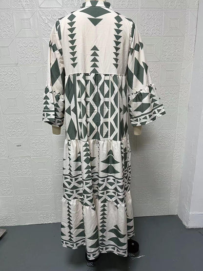 Ladies Elegant Printed Shirt Skirt Bohemian Dress
