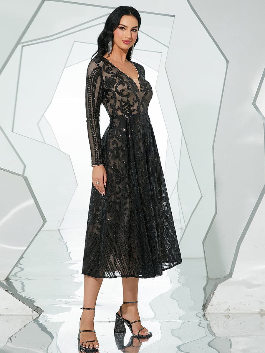 A-Line Tulle Black Midi Dress