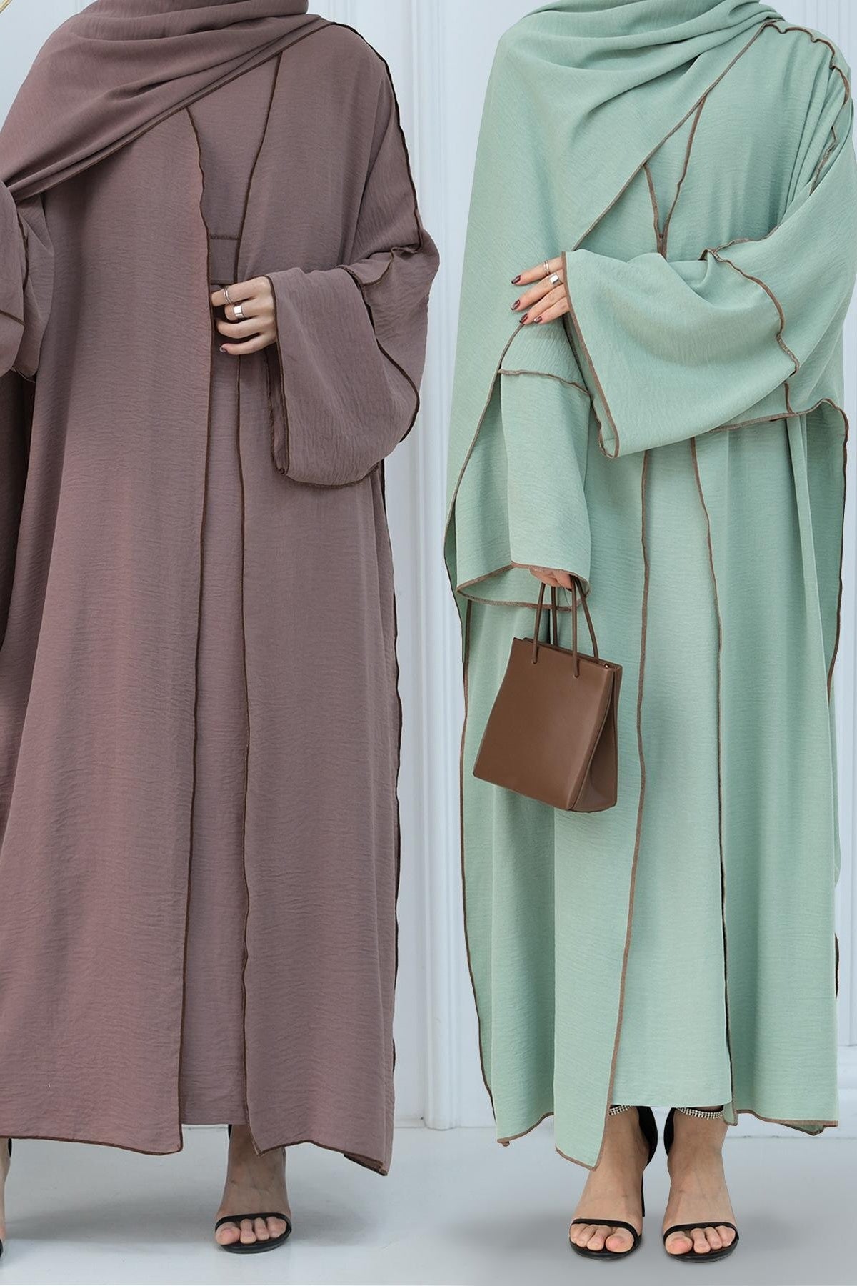 Set 3 pezzi Cardigan + abito interno senza maniche + hijab