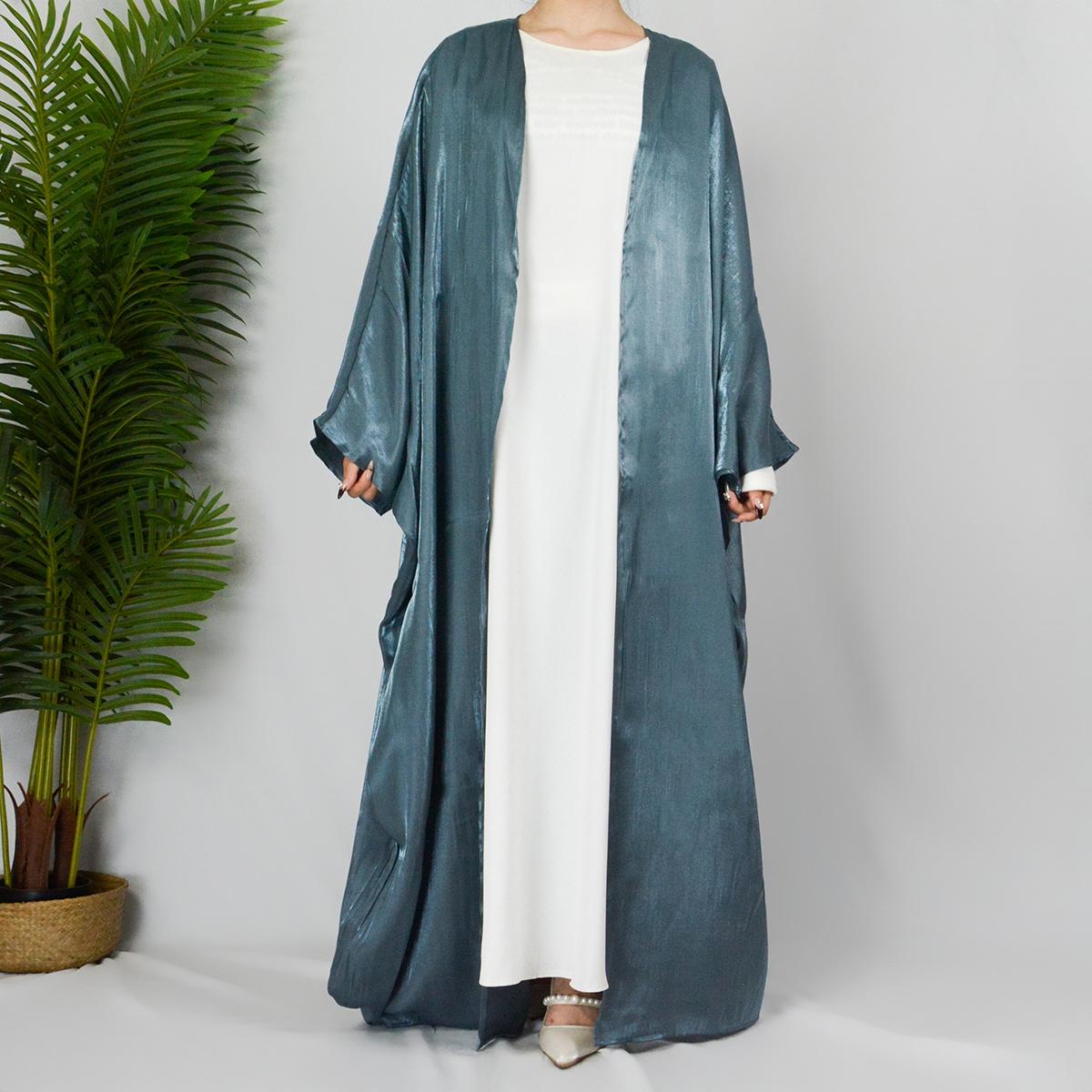 Muslim Fashion Shiny Silk Bat Sleeves Robe