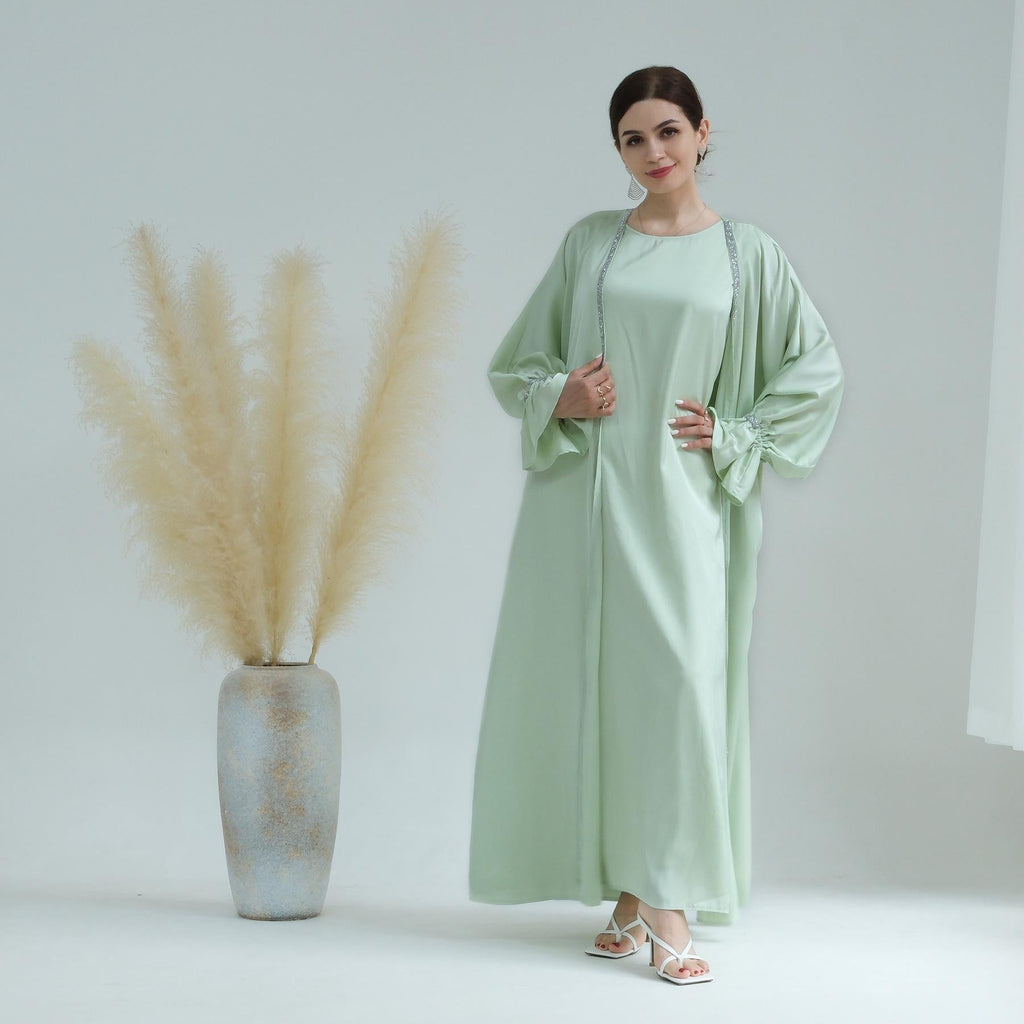 Beaded Trumpet Sleeve Robe and Sleeveless Skirt with Inside Two-piece Suit