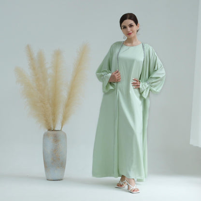 Beaded Trumpet Sleeve Robe and Sleeveless Skirt with Inside Two-piece Suit