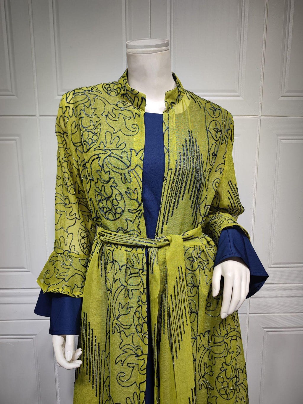 2 Pcs Suit Middle East Evening Dress Cross-border Muslim Lady Lotus Leaf Sleeve New Dress Abaya Robe