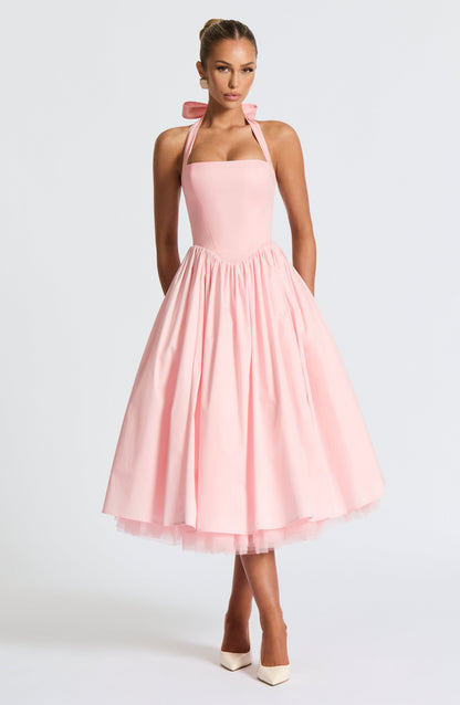 Cressida backless puffy Midi Dress - Blush