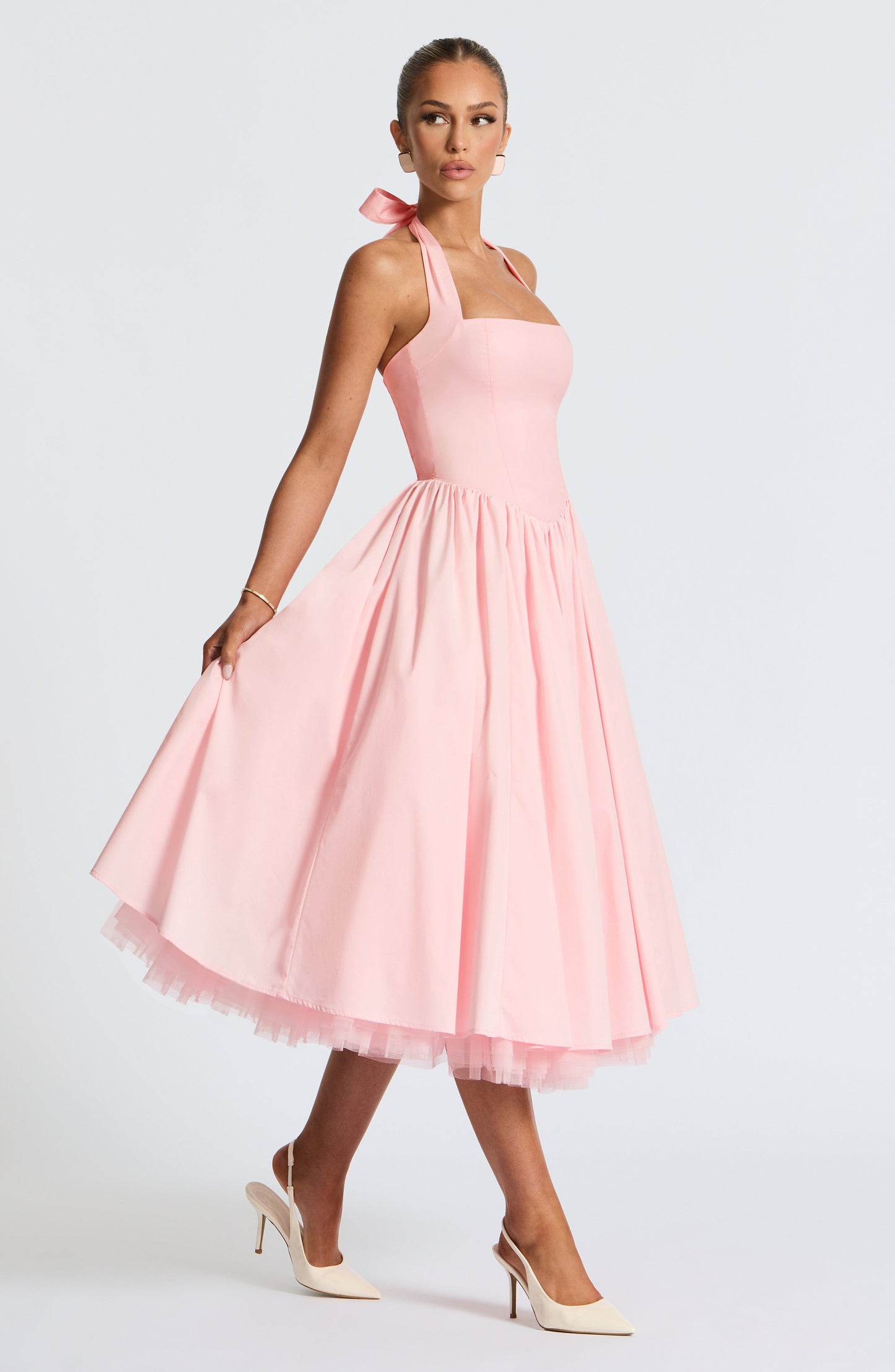 Cressida backless puffy Midi Dress - Blush