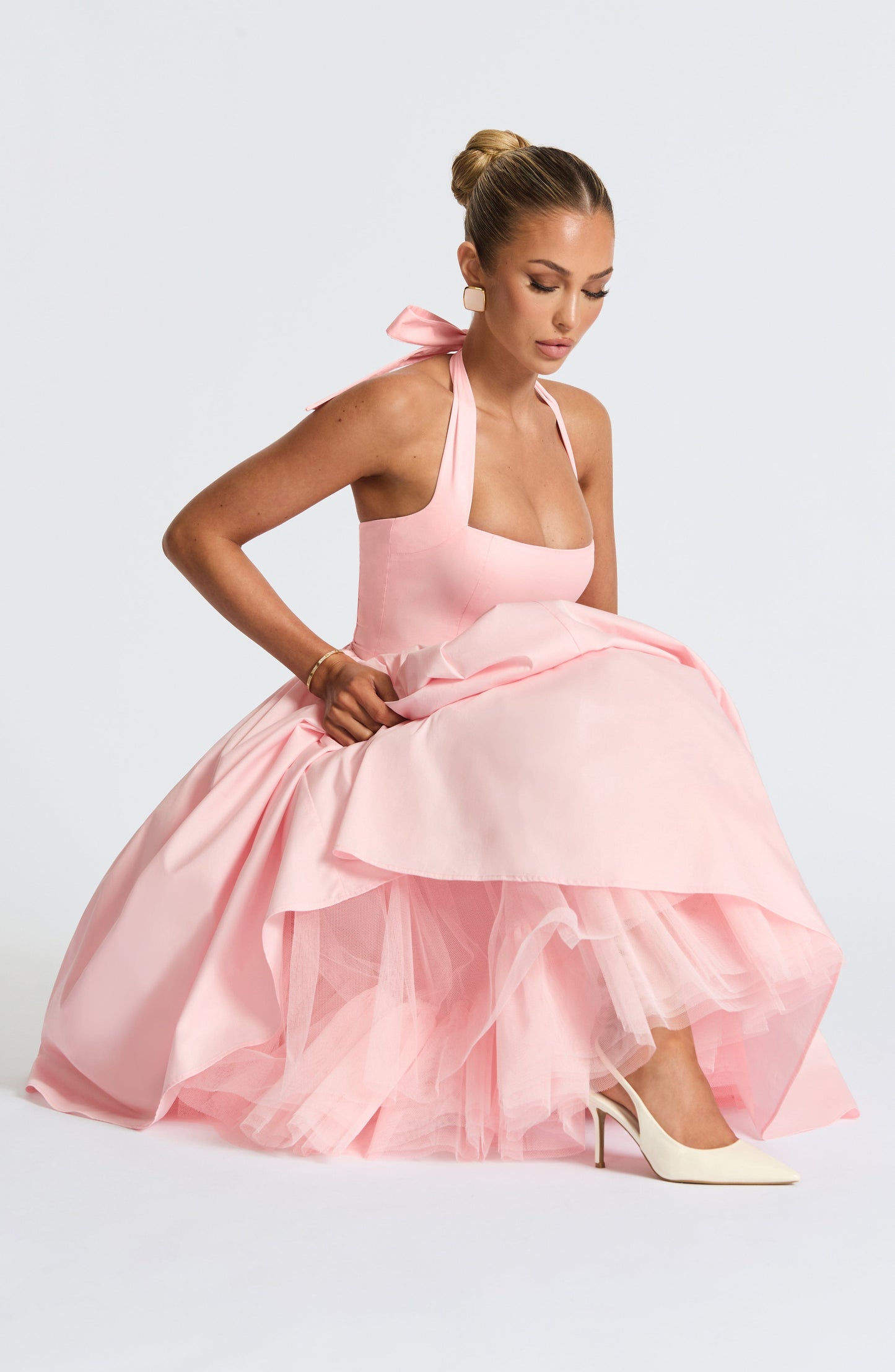 Cressida backless puffy Midi Dress - Blush