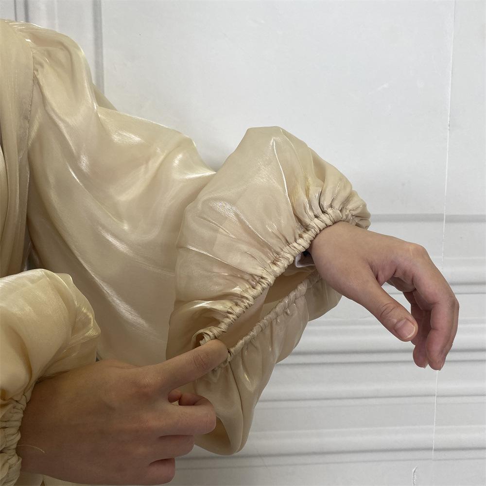 Shiny Silk Balloon Sleeves Lined Cardigan