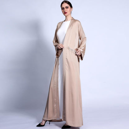 Solid Color Wide Cuff Cardigan Lace-up Dress