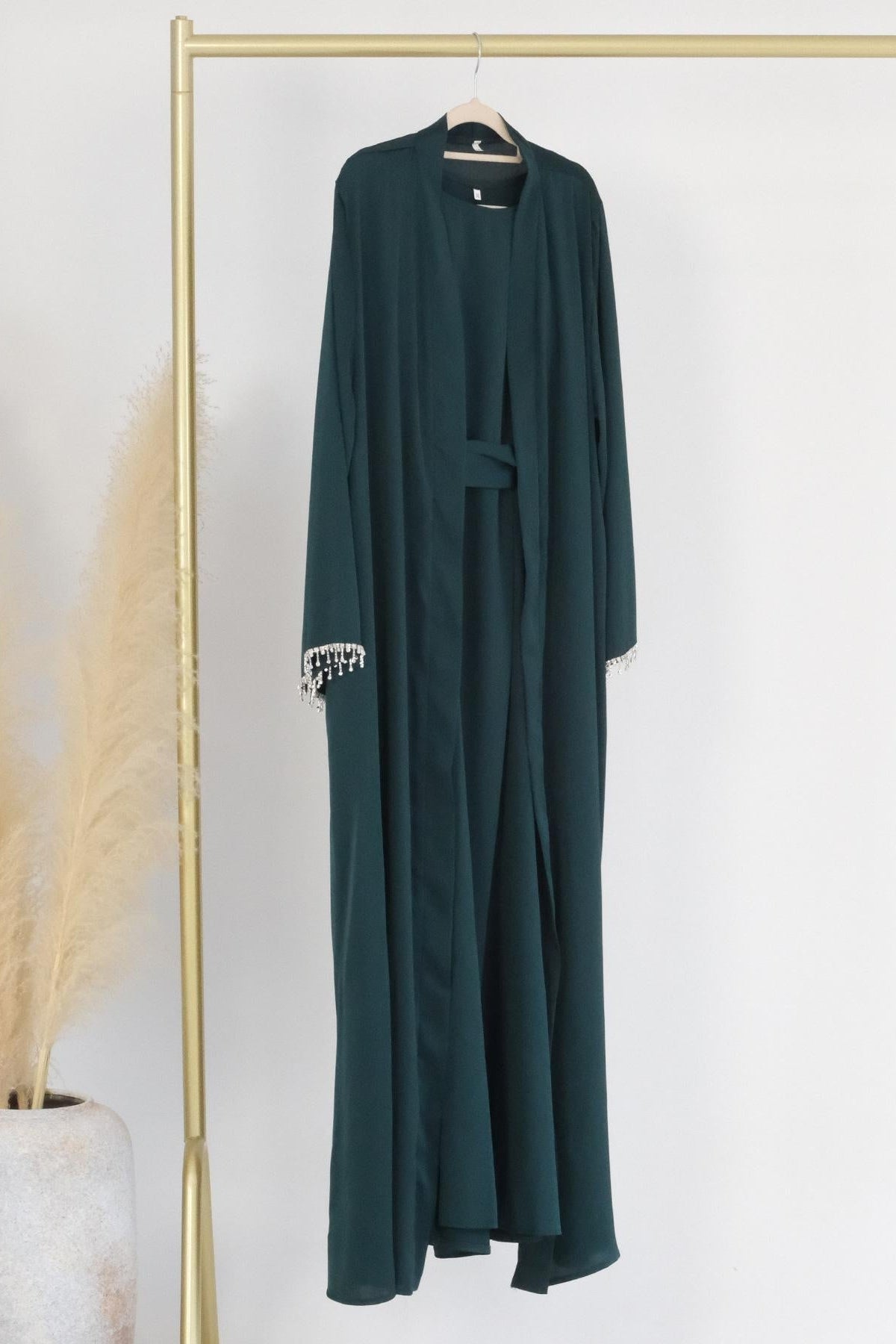 1pcs Solid Color Beaded Cardigan Robe