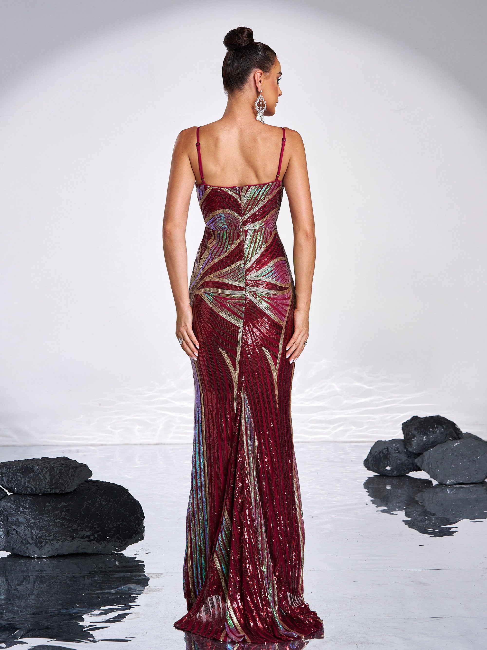 Sexy Spaghetti Sequin Prom Maxi Dress