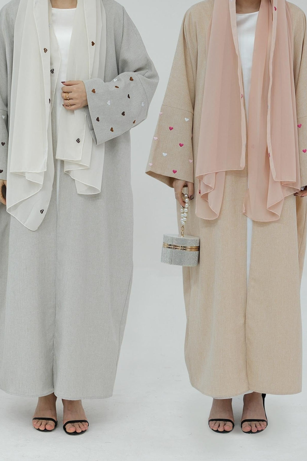 2pcs Set Heart Embroidered Cardigan Robe and Love Hijab