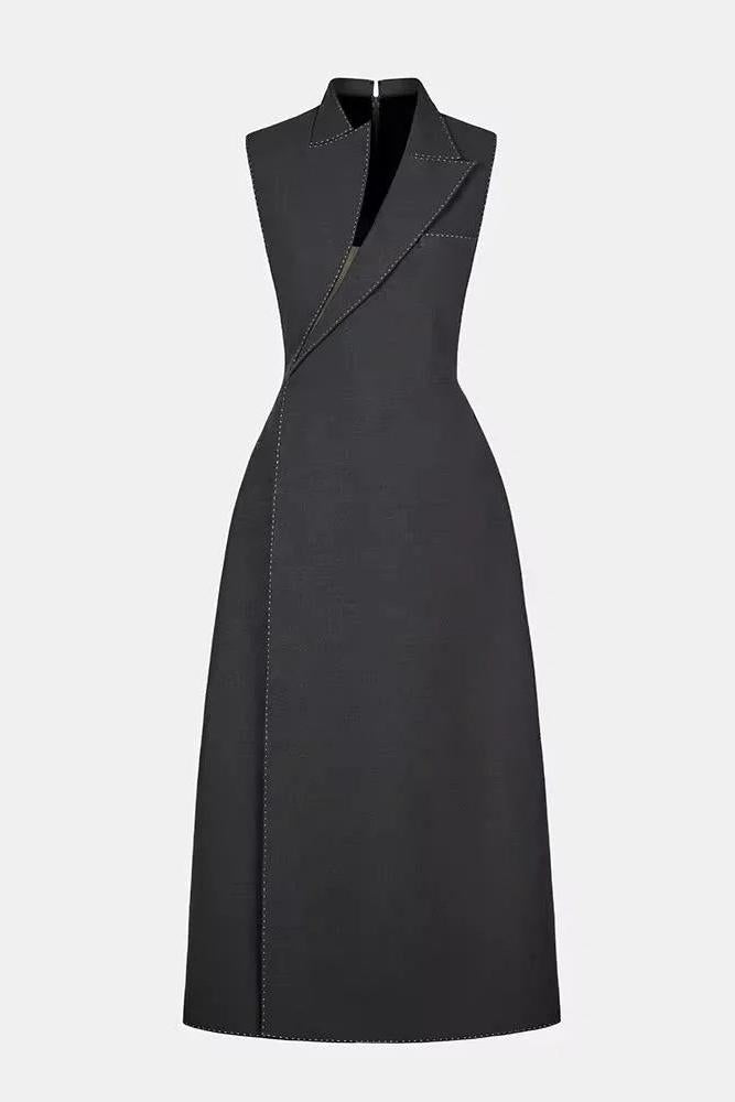 asymmetric collar blazer midi dress in grey