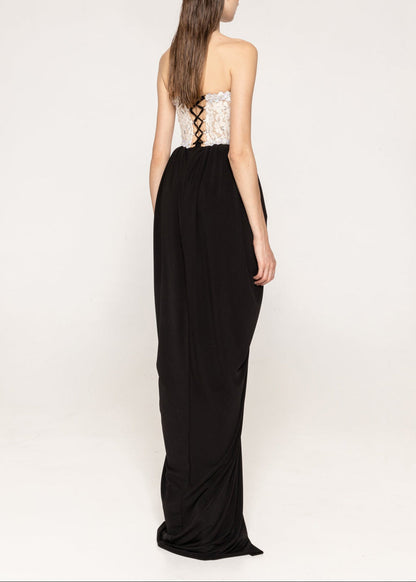 sharon Lace Beaded embellished Strapless Maxi Dress in black