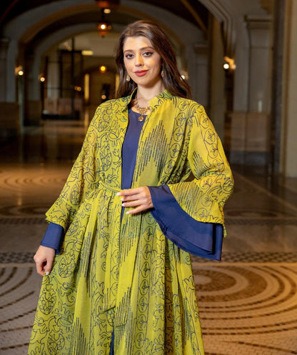 2 Pcs Suit Middle East Evening Dress Cross-border Muslim Lady Lotus Leaf Sleeve New Dress Abaya Robe