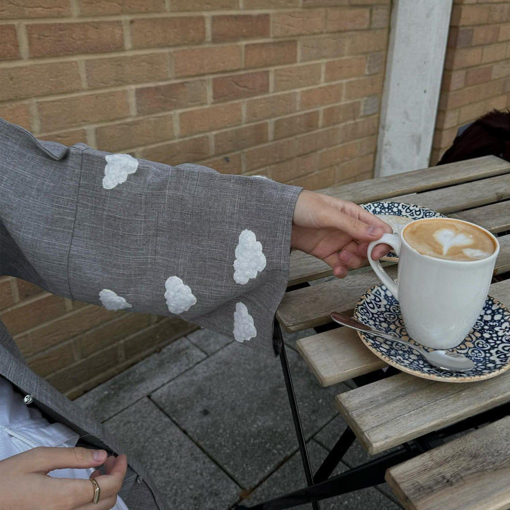 Cloud Embroidered Elegant Cardigan Robe