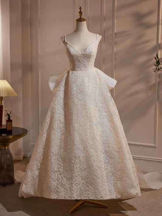 Light Champagne Lace Long Prom Dress