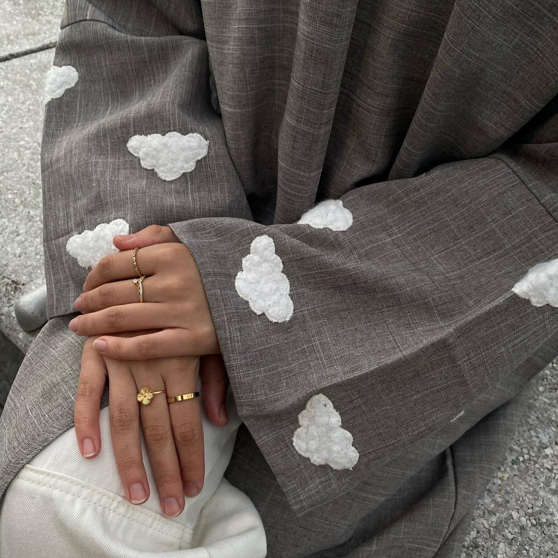 Cloud Embroidered Elegant Cardigan Robe