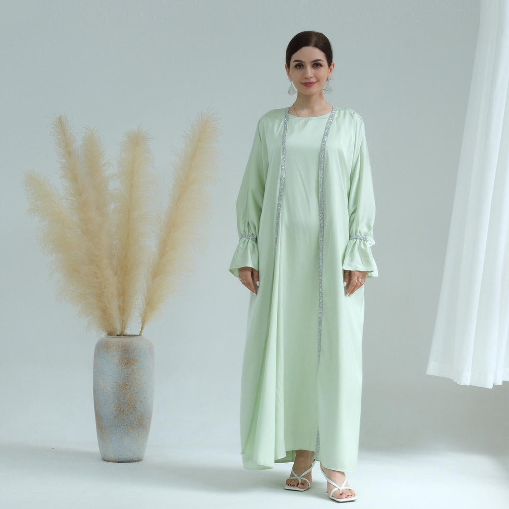 Beaded Trumpet Sleeve Robe and Sleeveless Skirt with Inside Two-piece Suit