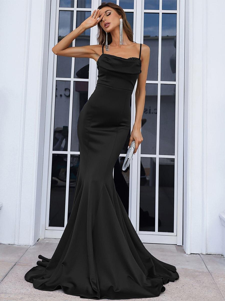 Sequin Insert Backless Mermaid Evening Dress