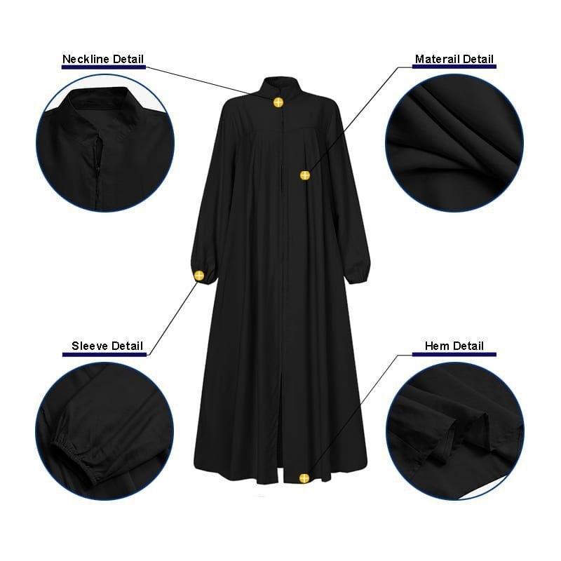 Muslim Style Arabic Style Stand-up Collar Zipper Pockets Abaya Casual Dresses