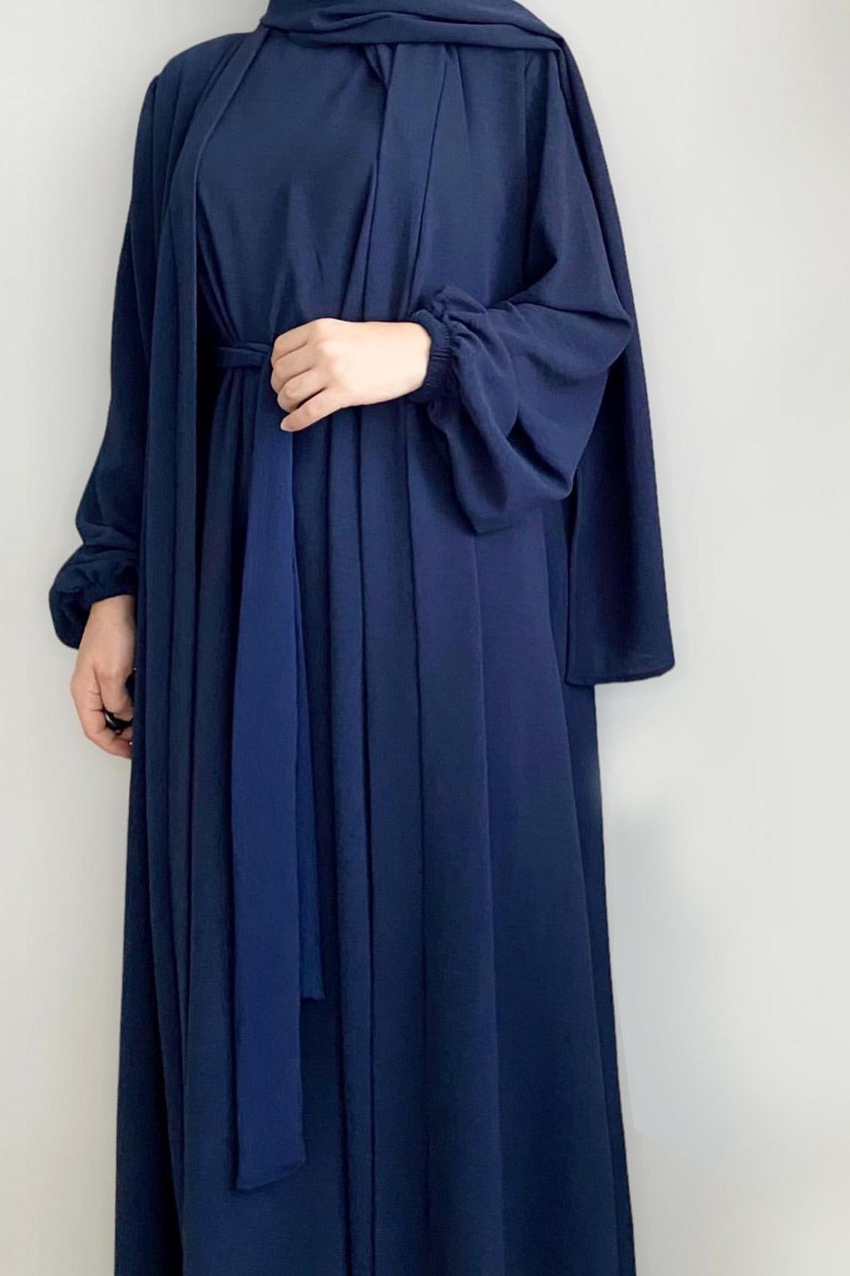 Cardigan 3 pezzi + abito interno senza maniche + hijab