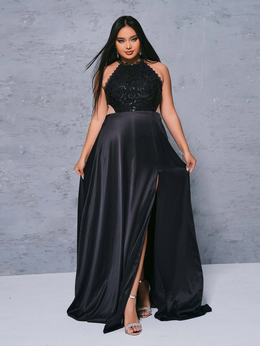 Plus Size Cutout Halter Split Dress