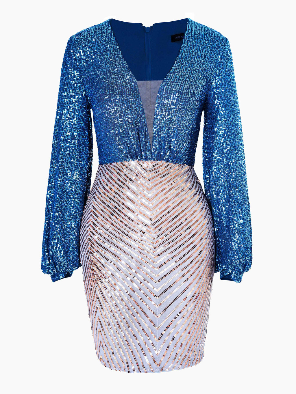 Deep V-Neck Sequin Blue Mini Dress