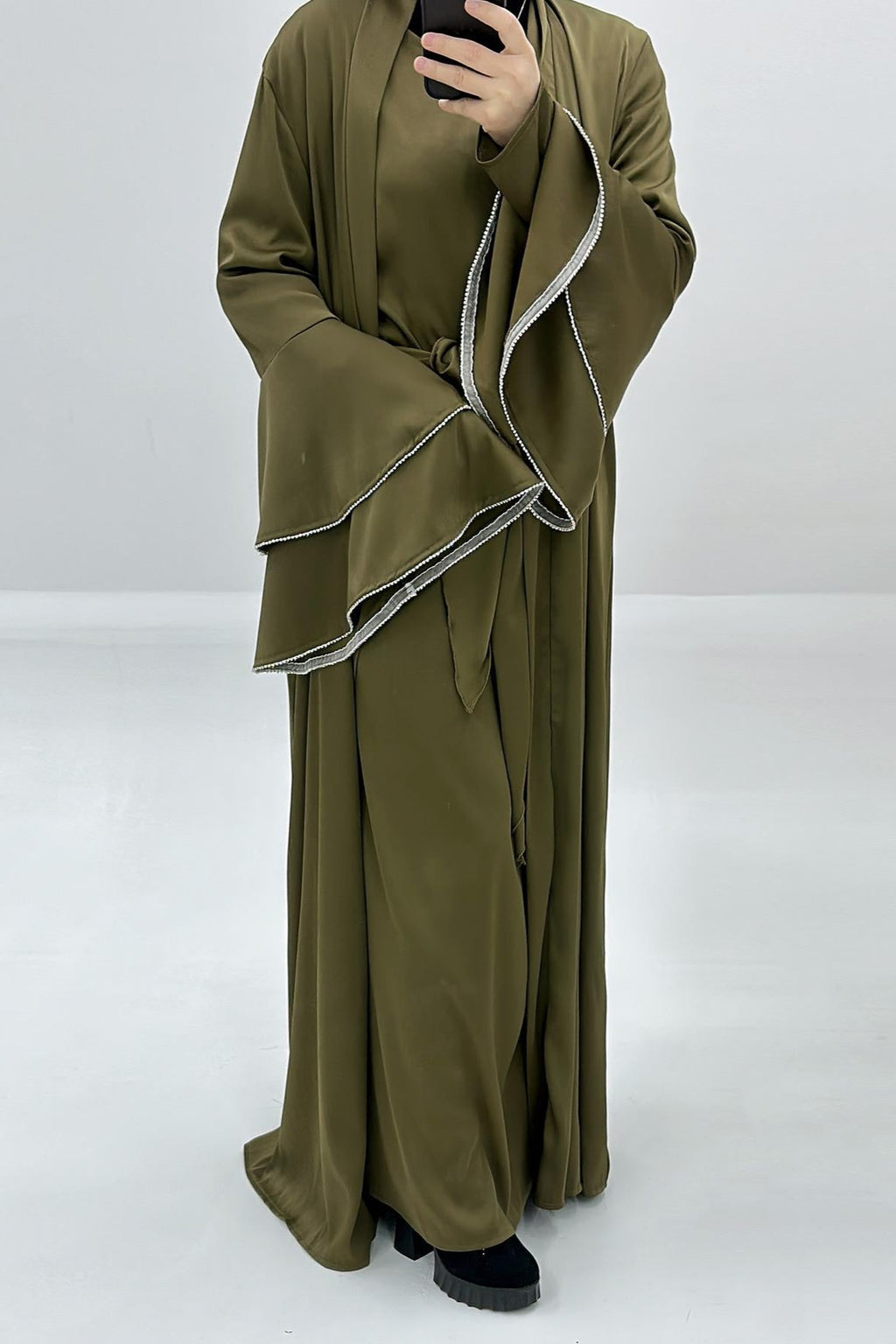 3pcs Set Satin Cardigan+Inner Dress+Special Belt