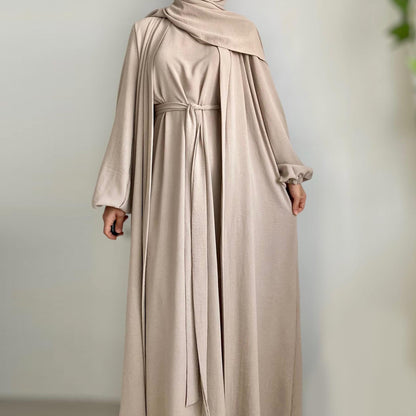 3pcs Cardigan+without  Sleeves Inner Dress+Hijab