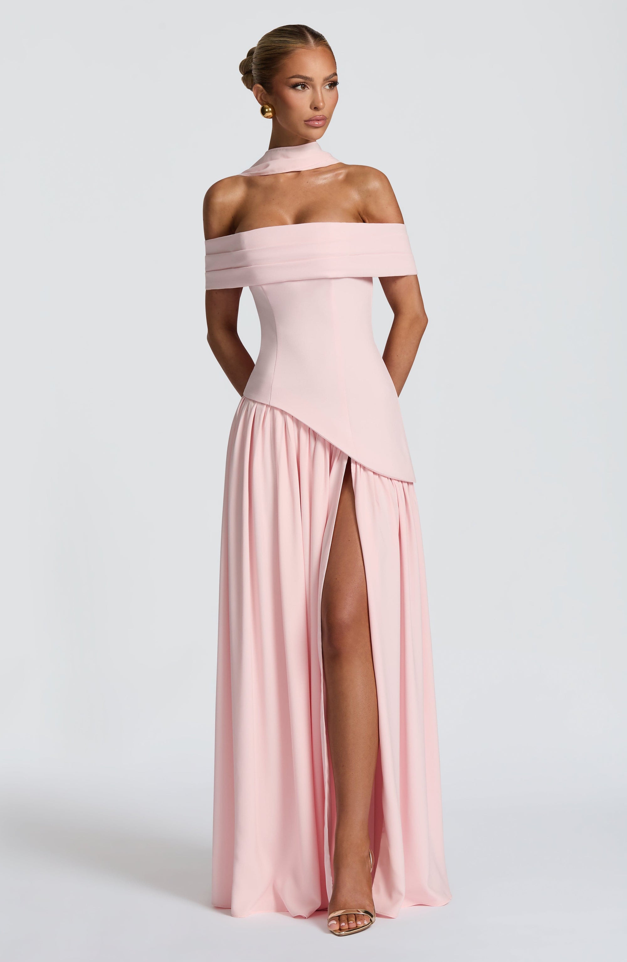 dorothy off-shoulder high slit Maxi Dress - blush
