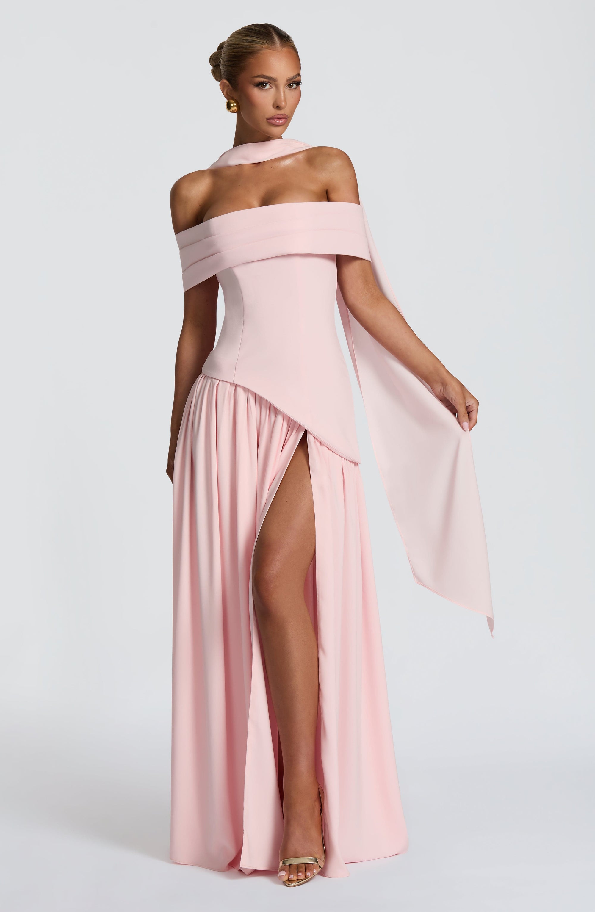 dorothy off-shoulder high slit Maxi Dress - blush
