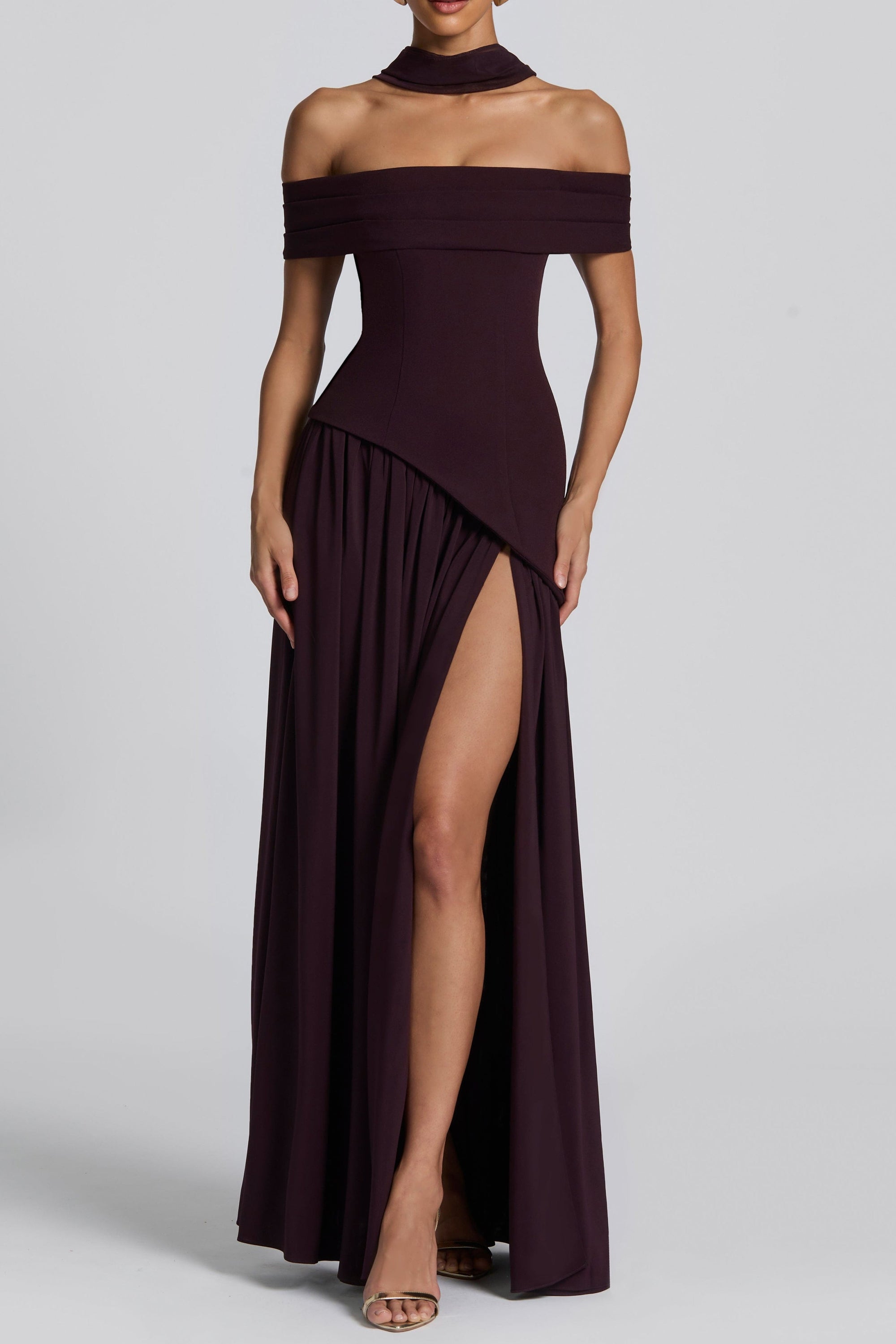 dorothy off-shoulder high slit Maxi Dress - Plum