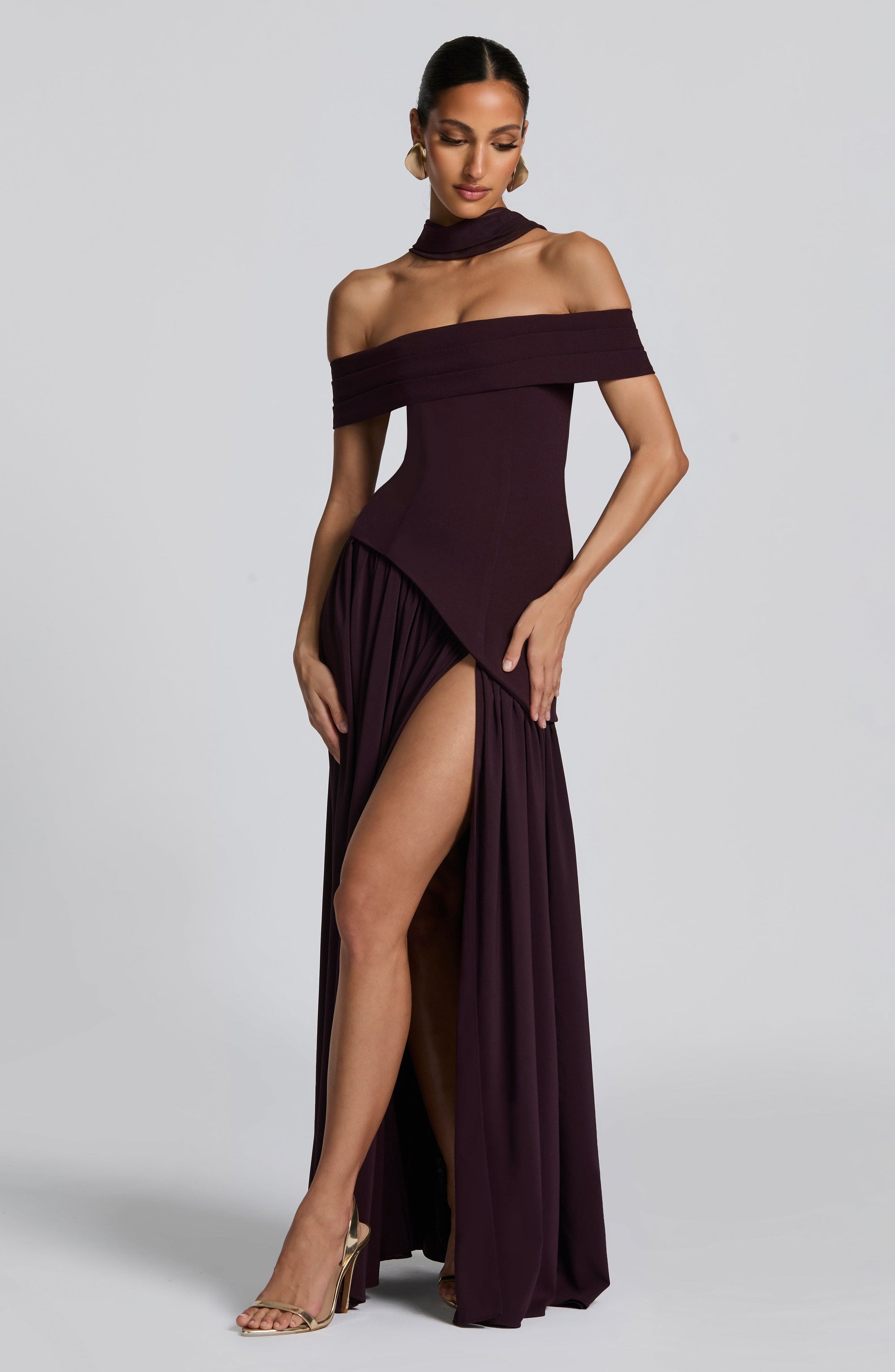 dorothy off-shoulder high slit Maxi Dress - Plum