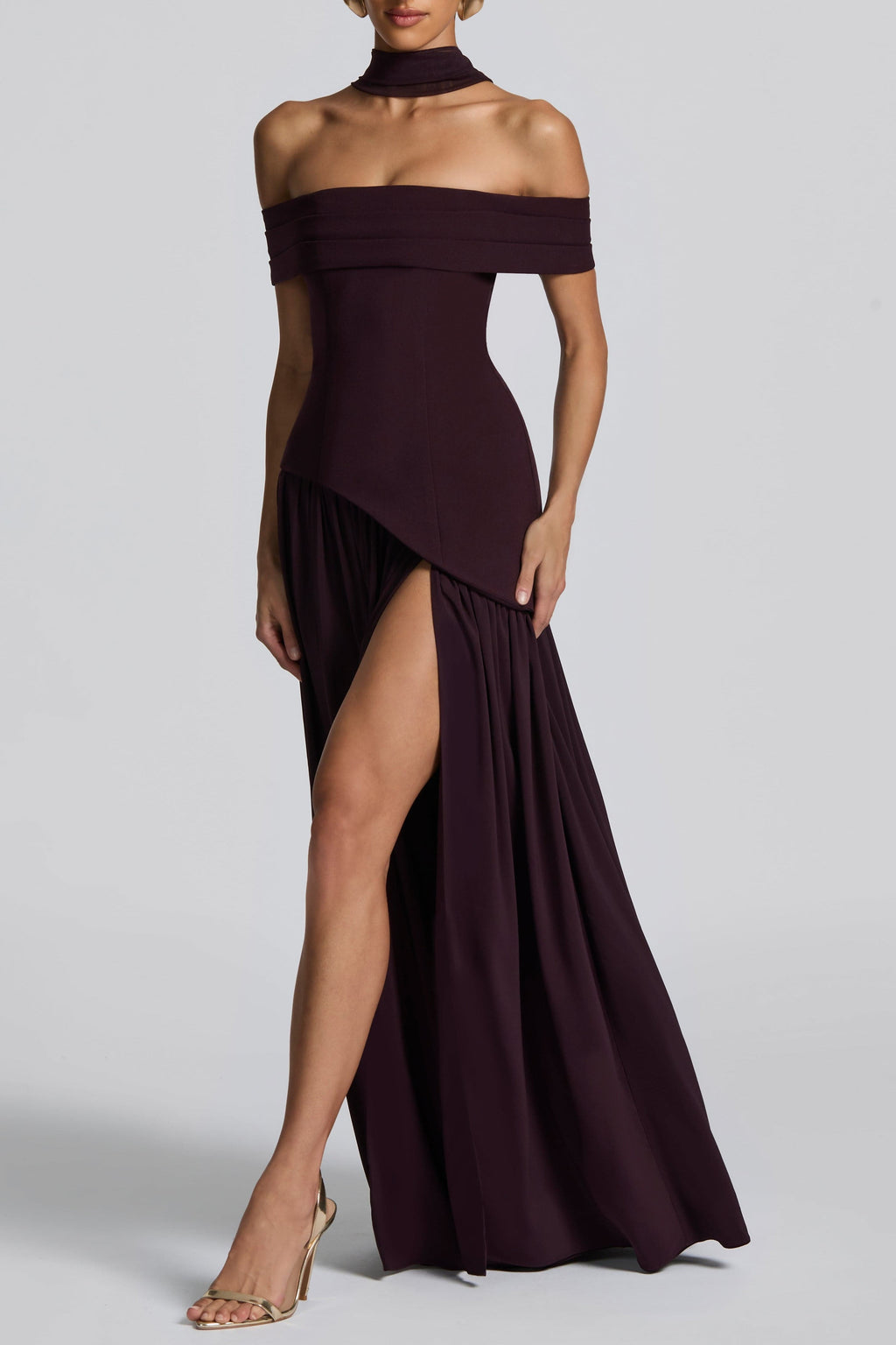 dorothy off-shoulder high slit Maxi Dress - Plum